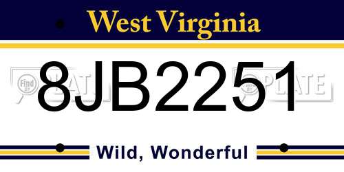 8JB2251 West Virginia License Plate