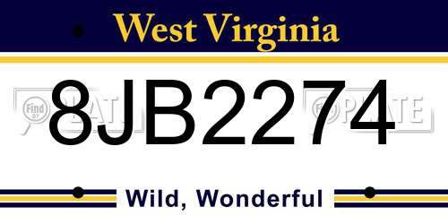 8JB2274 West Virginia License Plate