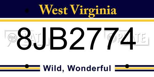 8JB2774 West Virginia License Plate
