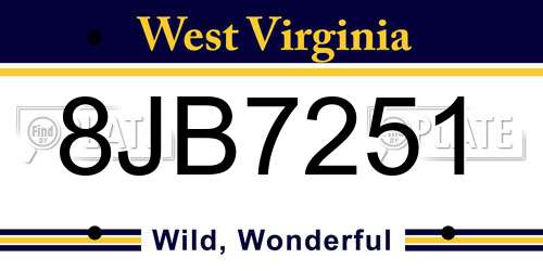 8JB7251 West Virginia License Plate