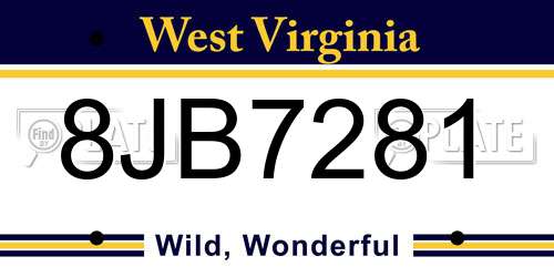 8JB7281 West Virginia License Plate