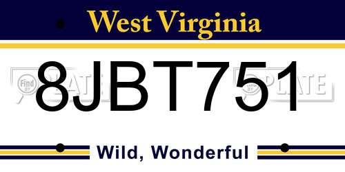 8JBT751 West Virginia License Plate
