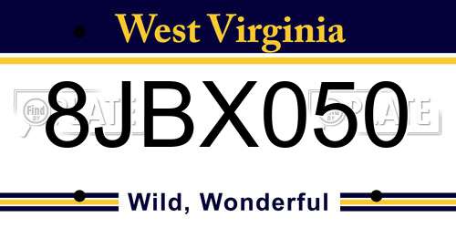 8JBX050 West Virginia License Plate