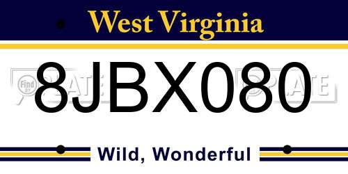 8JBX080 West Virginia License Plate