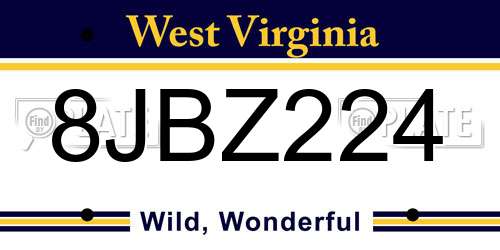 8JBZ224 West Virginia License Plate