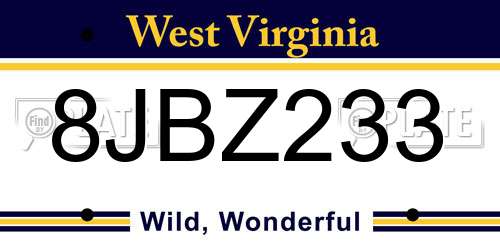 8JBZ233 West Virginia License Plate