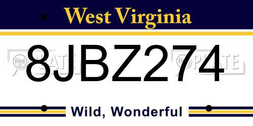 8JBZ274 West Virginia License Plate