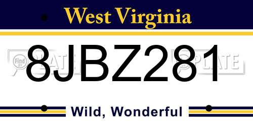 8JBZ281 West Virginia License Plate