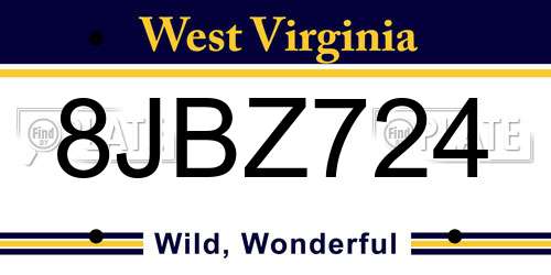 8JBZ724 West Virginia License Plate