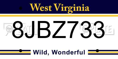 8JBZ733 West Virginia License Plate