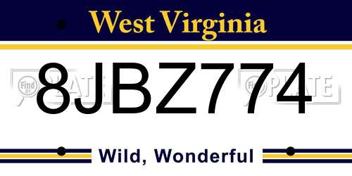8JBZ774 West Virginia License Plate