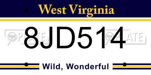 8JD514 West Virginia License Plate