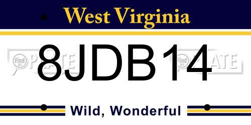 8JDB14 West Virginia License Plate