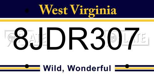 8JDR307 West Virginia License Plate