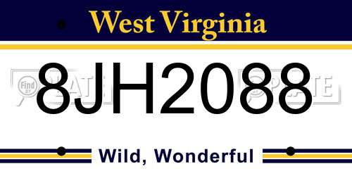 8JH2088 West Virginia License Plate