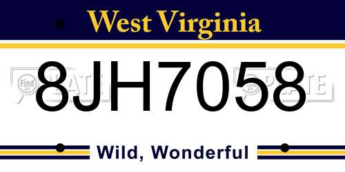 8JH7058 West Virginia License Plate