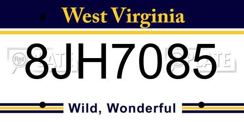 8JH7085 West Virginia License Plate