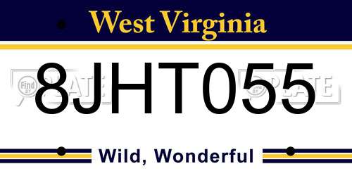 8JHT055 West Virginia License Plate