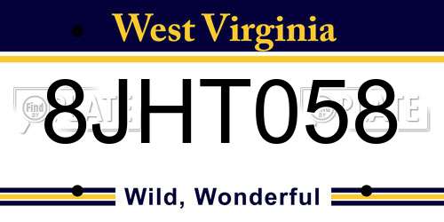 8JHT058 West Virginia License Plate