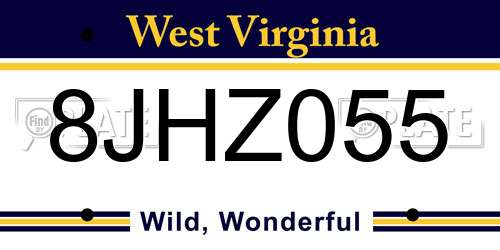 8JHZ055 West Virginia License Plate