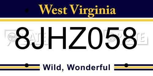 8JHZ058 West Virginia License Plate