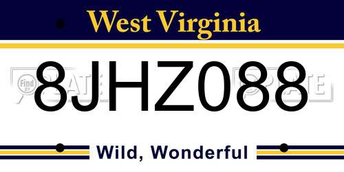 8JHZ088 West Virginia License Plate