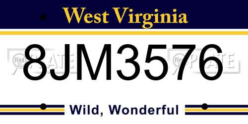 8JM3576 West Virginia License Plate