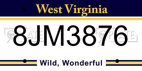 8JM3876 West Virginia License Plate