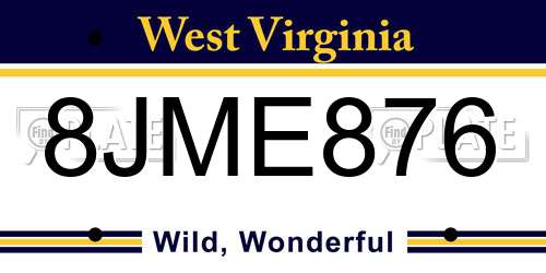8JME876 West Virginia License Plate