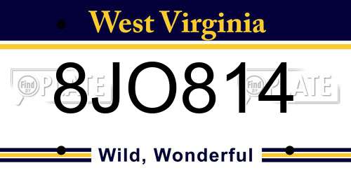 8JO814 West Virginia License Plate