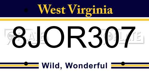 8JOR307 West Virginia License Plate