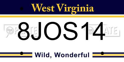 8JOS14 West Virginia License Plate