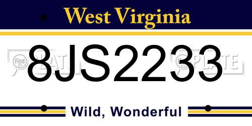 8JS2233 West Virginia License Plate