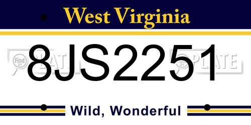 8JS2251 West Virginia License Plate