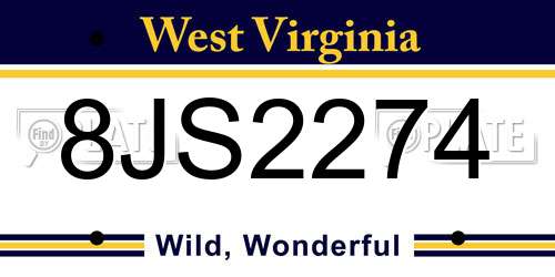 8JS2274 West Virginia License Plate