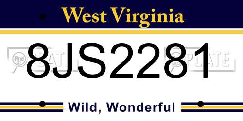 8JS2281 West Virginia License Plate