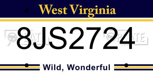 8JS2724 West Virginia License Plate