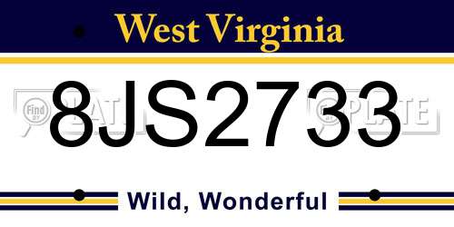 8JS2733 West Virginia License Plate