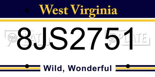 8JS2751 West Virginia License Plate