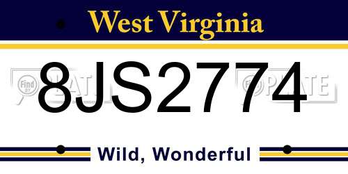 8JS2774 West Virginia License Plate