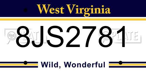 8JS2781 West Virginia License Plate