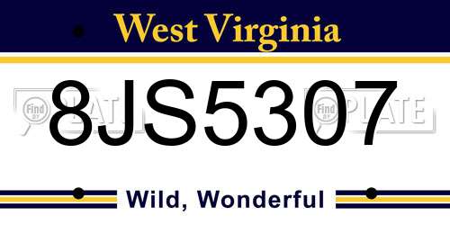 8JS5307 West Virginia License Plate