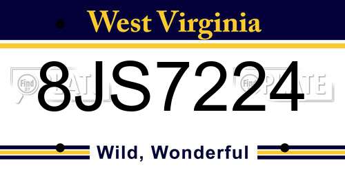 8JS7224 West Virginia License Plate