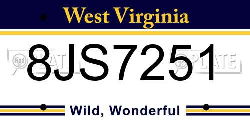 8JS7251 West Virginia License Plate