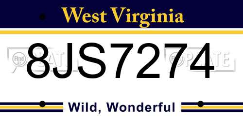 8JS7274 West Virginia License Plate