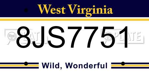 8JS7751 West Virginia License Plate