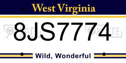 8JS7774 West Virginia License Plate