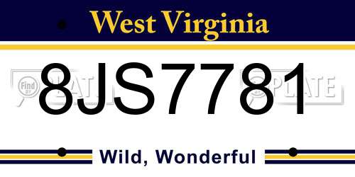 8JS7781 West Virginia License Plate