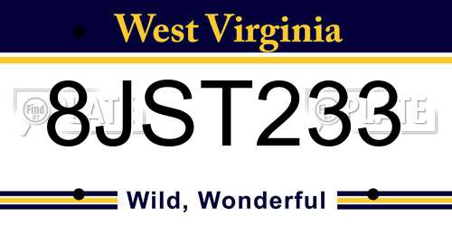 8JST233 West Virginia License Plate