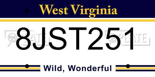 8JST251 West Virginia License Plate